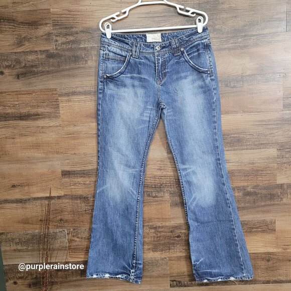 Vtg Maurices Jeans 10 Flare Mid Rise Button Flap Thick Stitch Boho Western - Picture 1 of 12